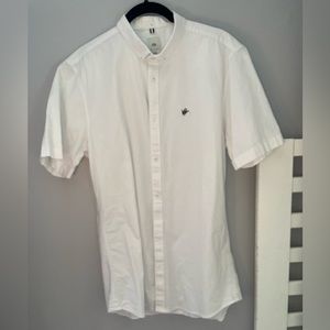 River Island White Short Sleeve Stretch Oxford Button Down Shirt Size Medium